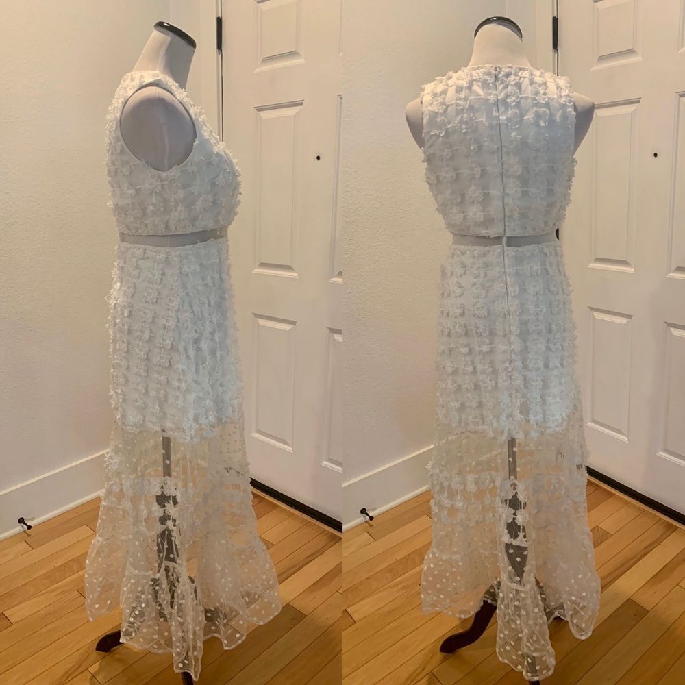 Lace mesh floral bridal lulus sheer wedding maxi dress gown rehearsal day - Picture 6 of 9